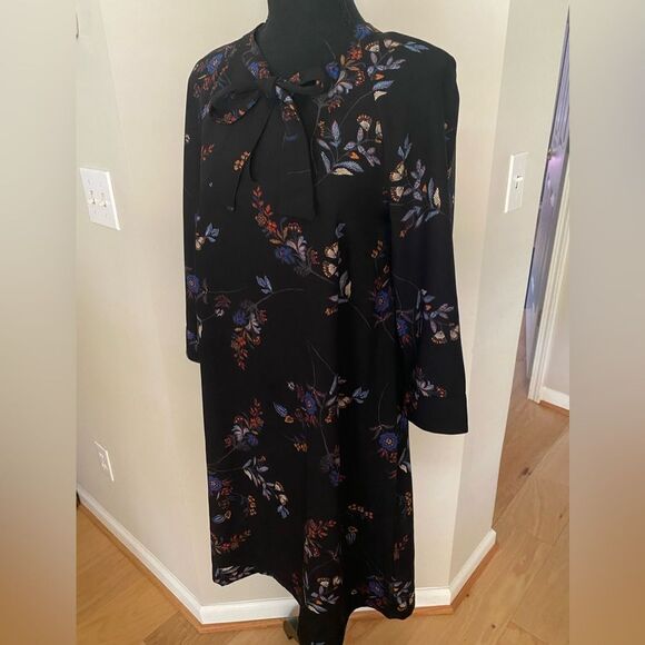 H&M Womens Black/Blue Floral Bohemian Loose/Relaxed Fit Dress, size 4, Retro - Picture 3 of 15